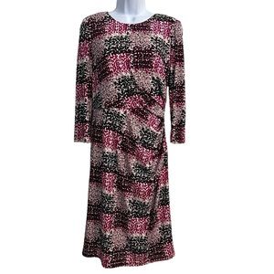 Eliza J Ruched Lined 3/4 Sleeve Career Shift Dress Size 6 Multicolor Slinky NWT